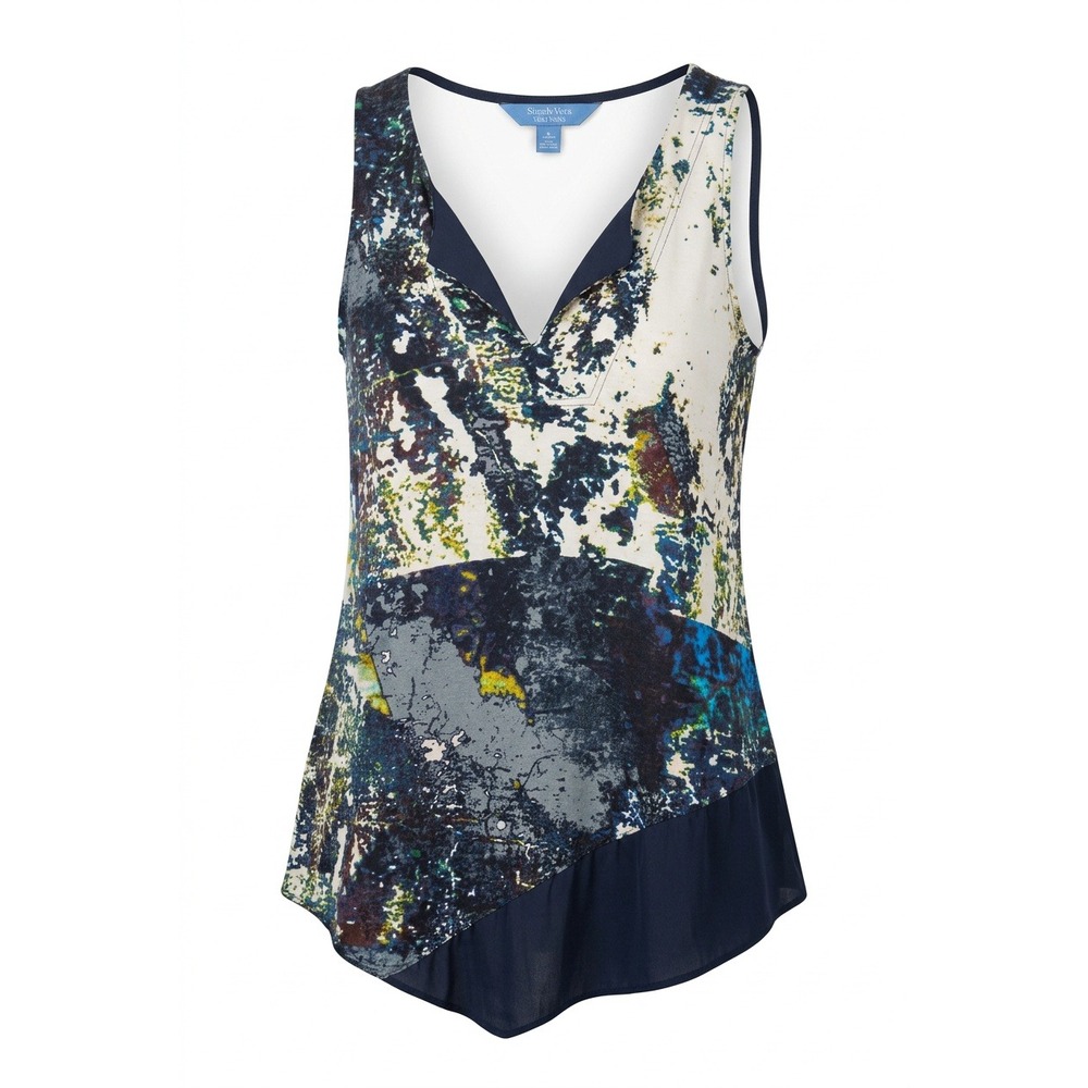 Simply Vera Vera Wang Womens Navy Abstract Marble Print V-Neck Sleeveless Top M‎